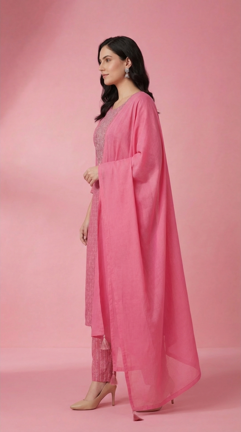 Women's Lavender Pink Pure Cotton Kurta Set | Printed Kurti with Salwar & Dupatta | Casual & Daily Wear Ethnic Suit