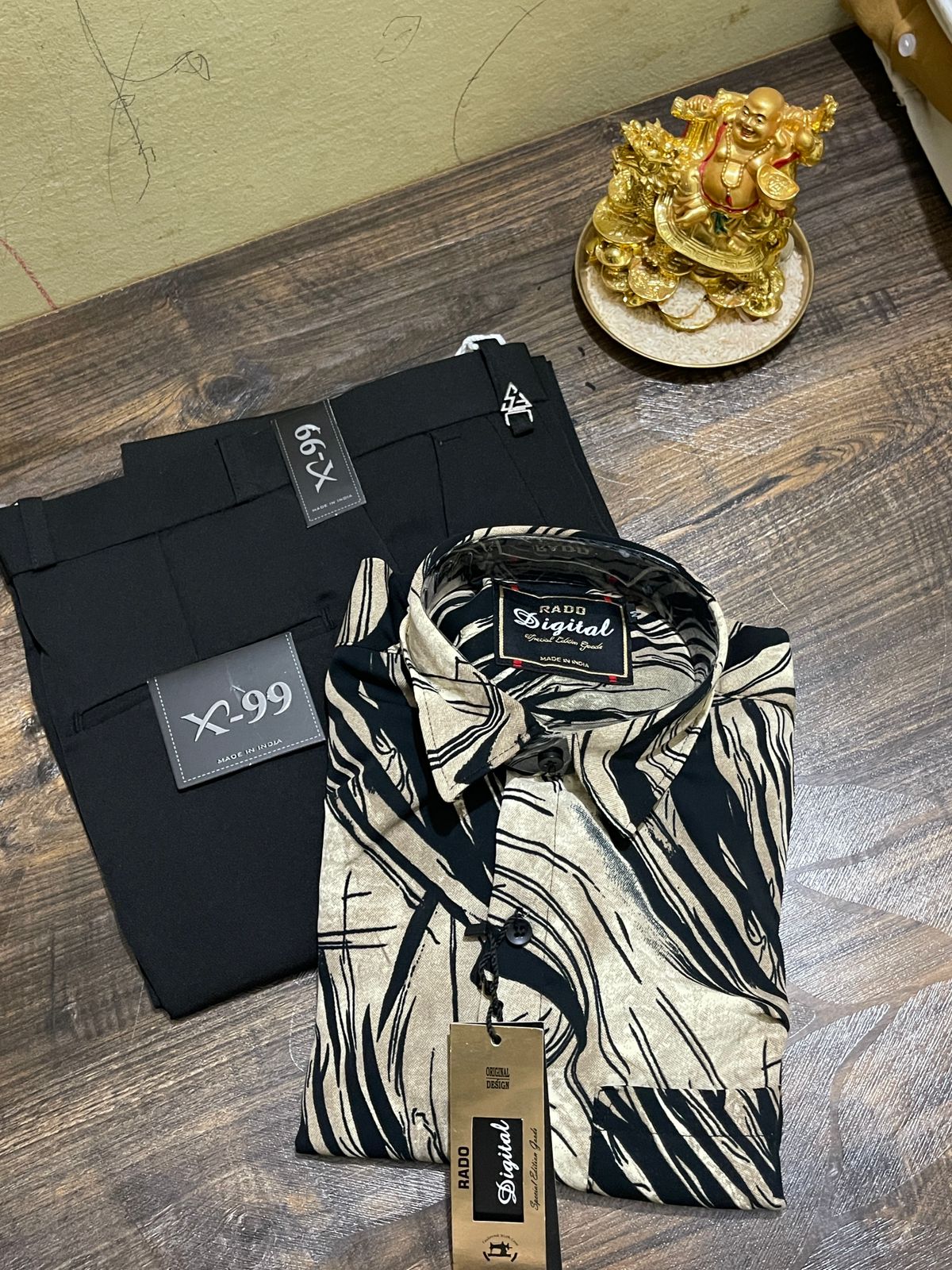 Designer Printed Shirt + Black Trouser Combo [Trendy]
