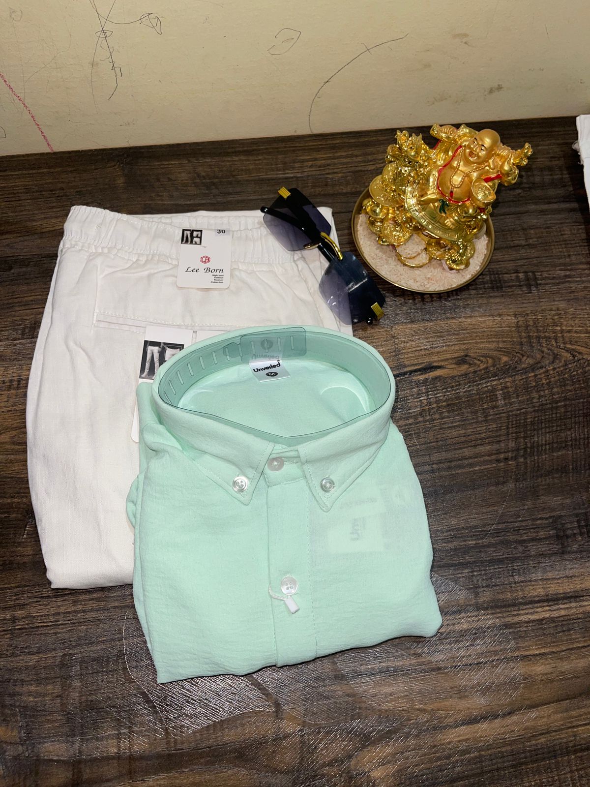 Premium Korean Linen Shirt (Mint Green) + White Pant Combo 