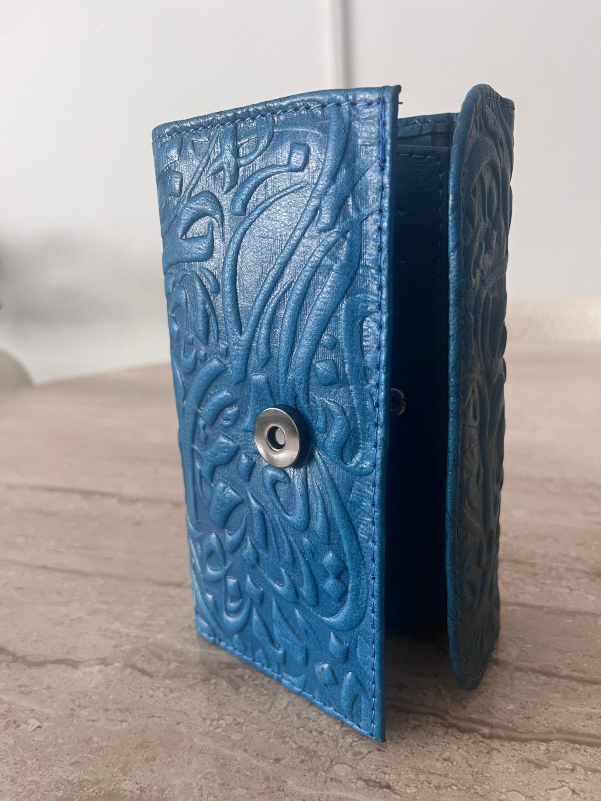 Embossed Blue Leather Wallet
