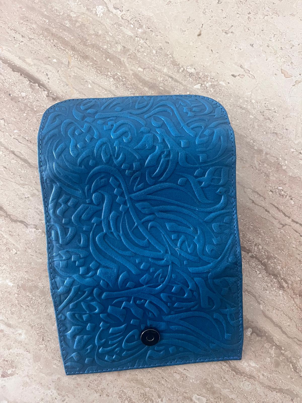 Blue Embossed Leather Clutch