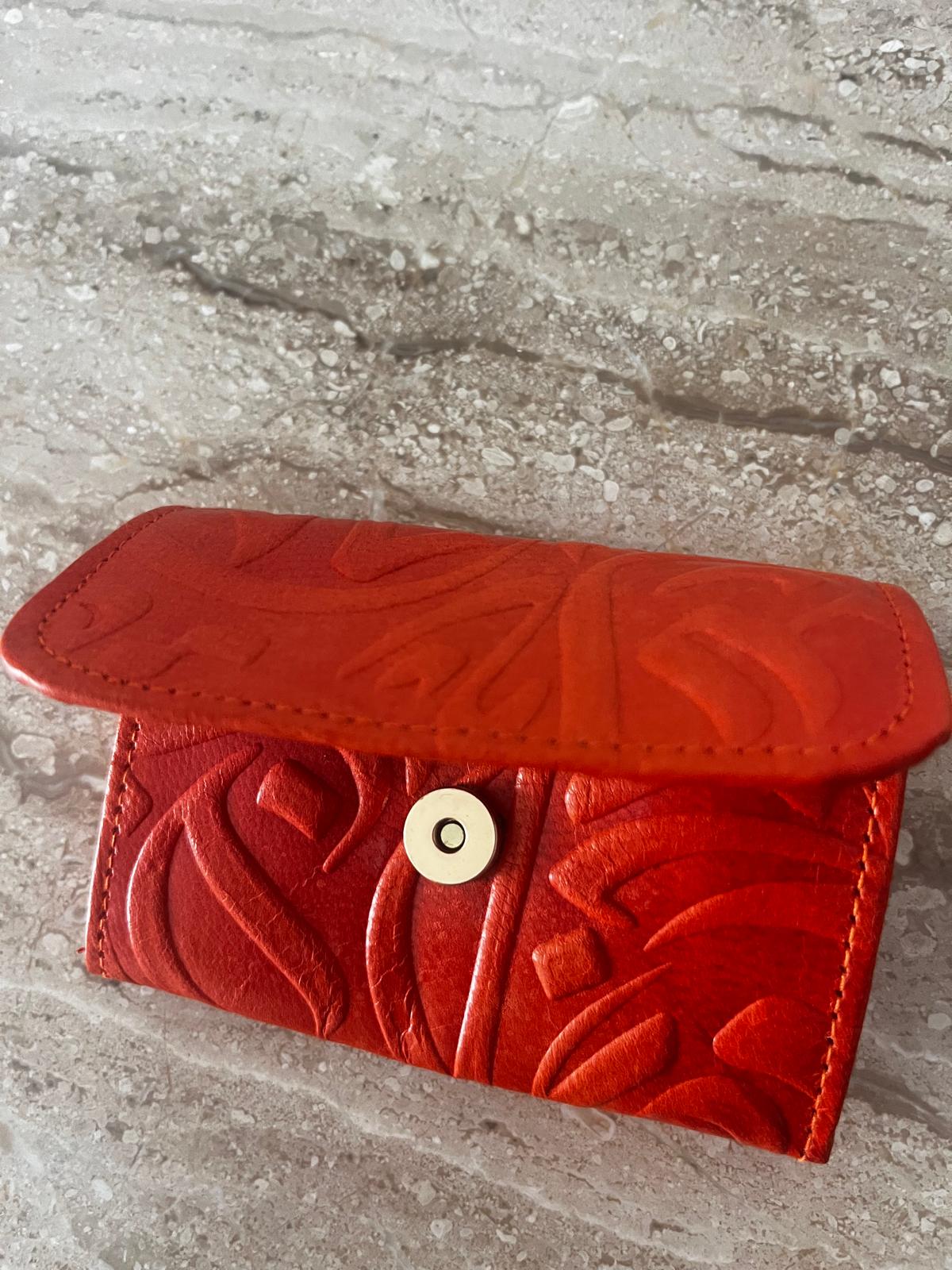Embossed Red Leather Card Holder