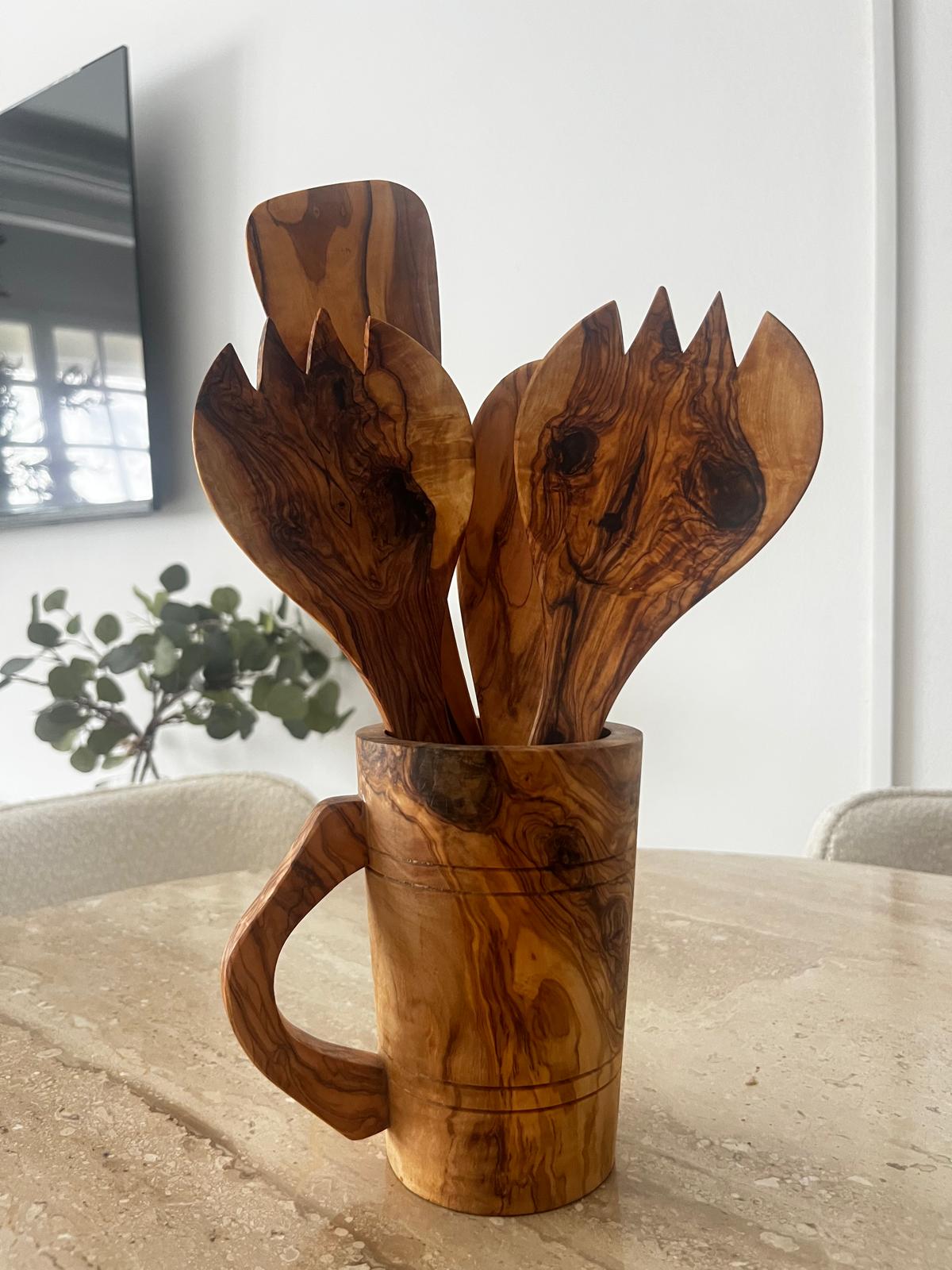 Olive Wood Salad Serving Set
