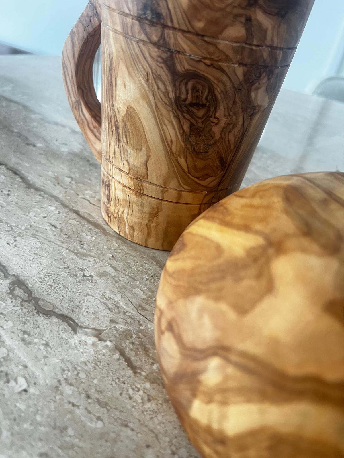 Handcrafted Olive Wood Mug & Bowl Set