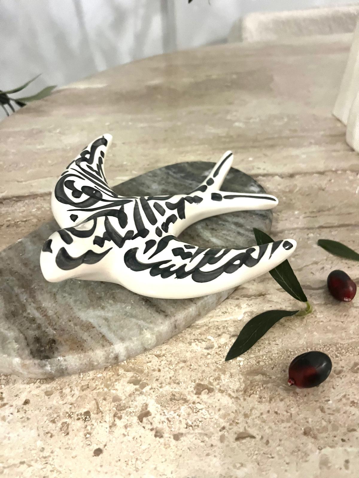 Ceramic Calligraphy Bird Sculpture