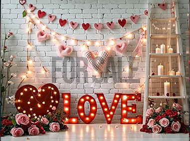 Love Heart Roses Lights Backdrop