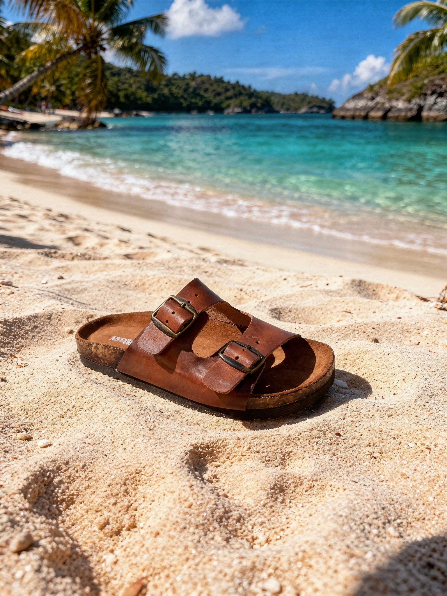 Sandalia de cuero doble hebilla