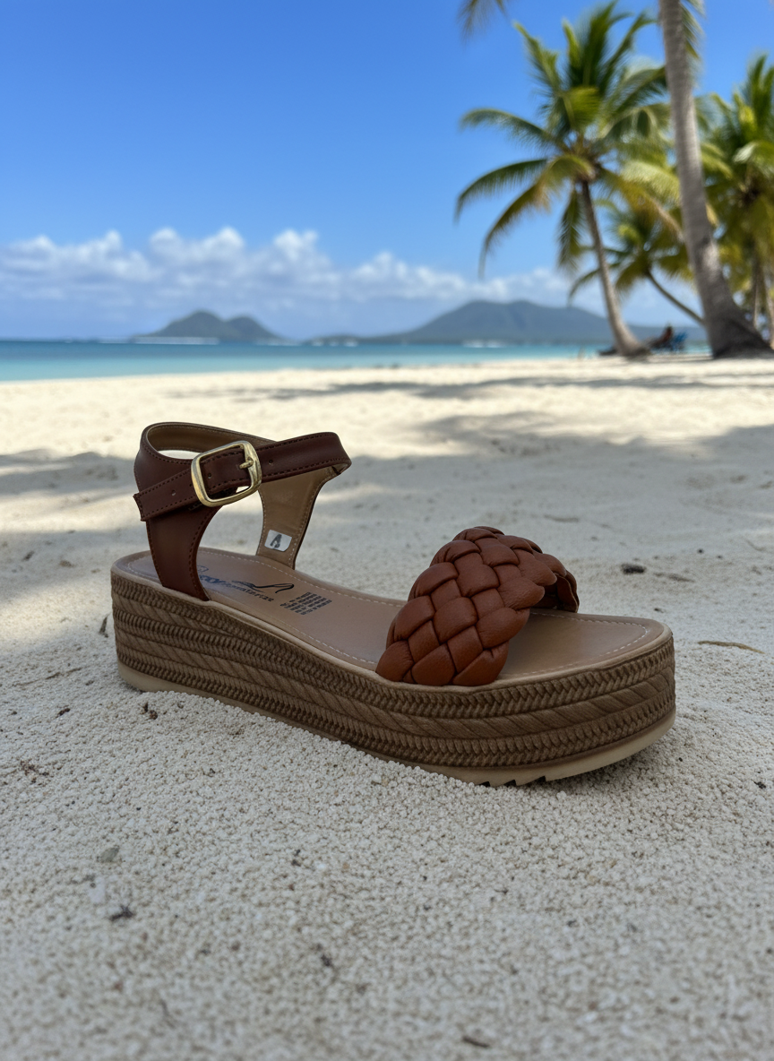 Sandalia de plataforma tejida café