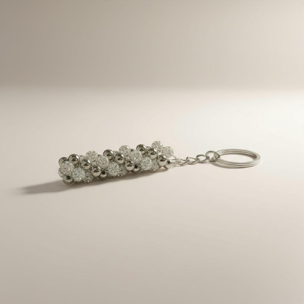 Chaveiro de Miçanga de Strass Branca e Prata
