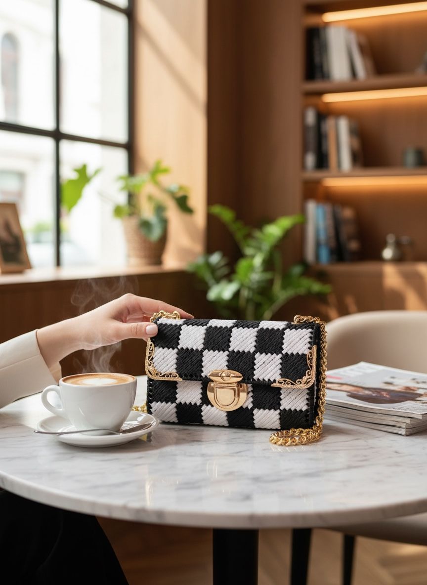 Bolsa Xadrez Preto e Branco