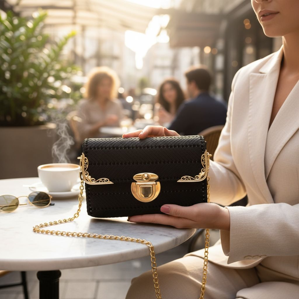 Bolsa Elegante Preta com Corrente Dourada