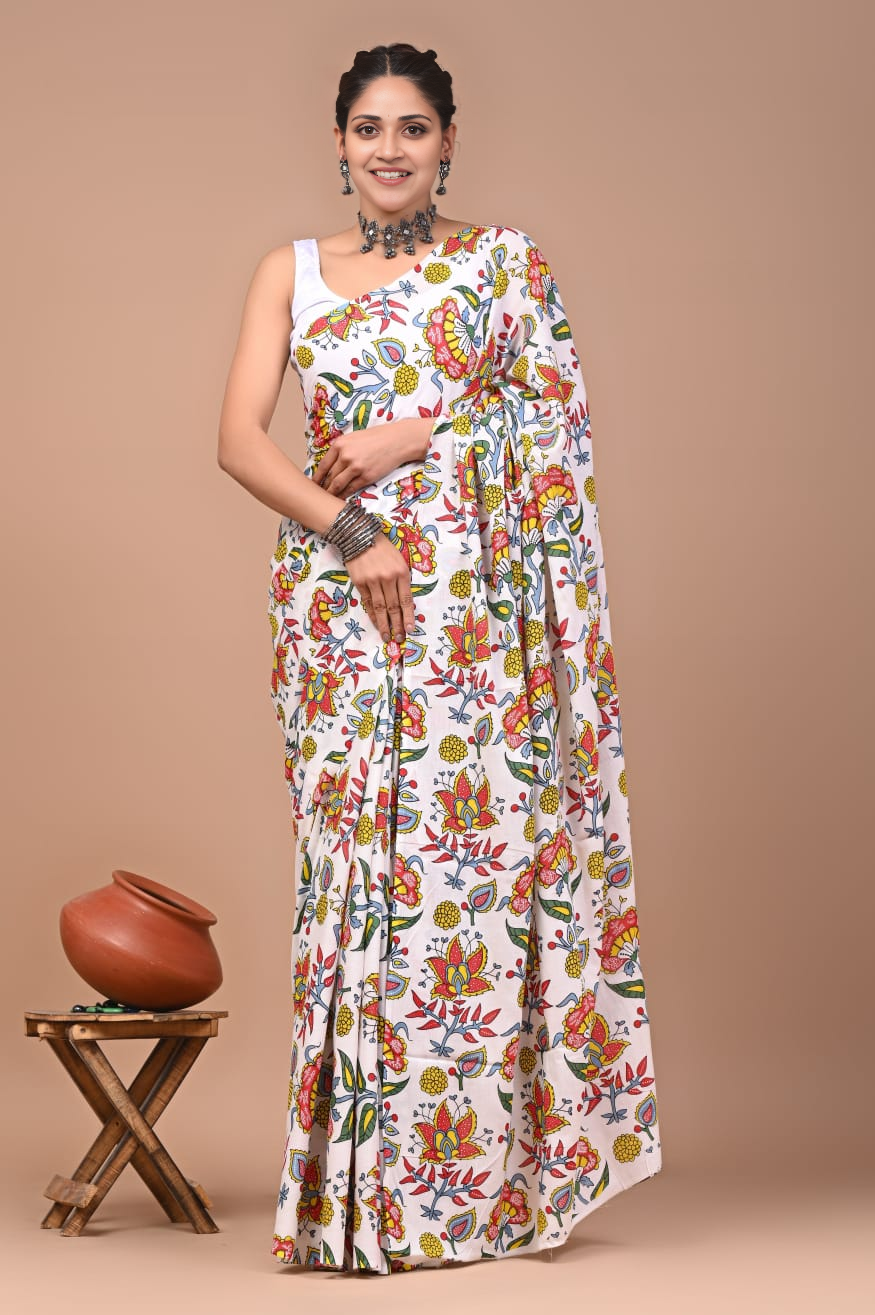 Floral Print Cotton Saree