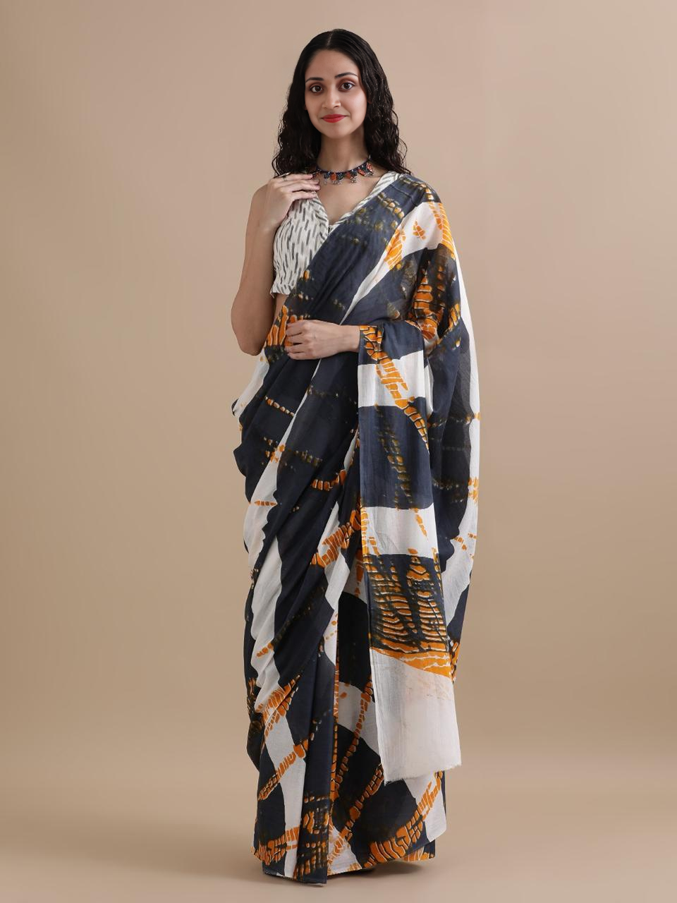 Abstract Printed Cotton Saree
