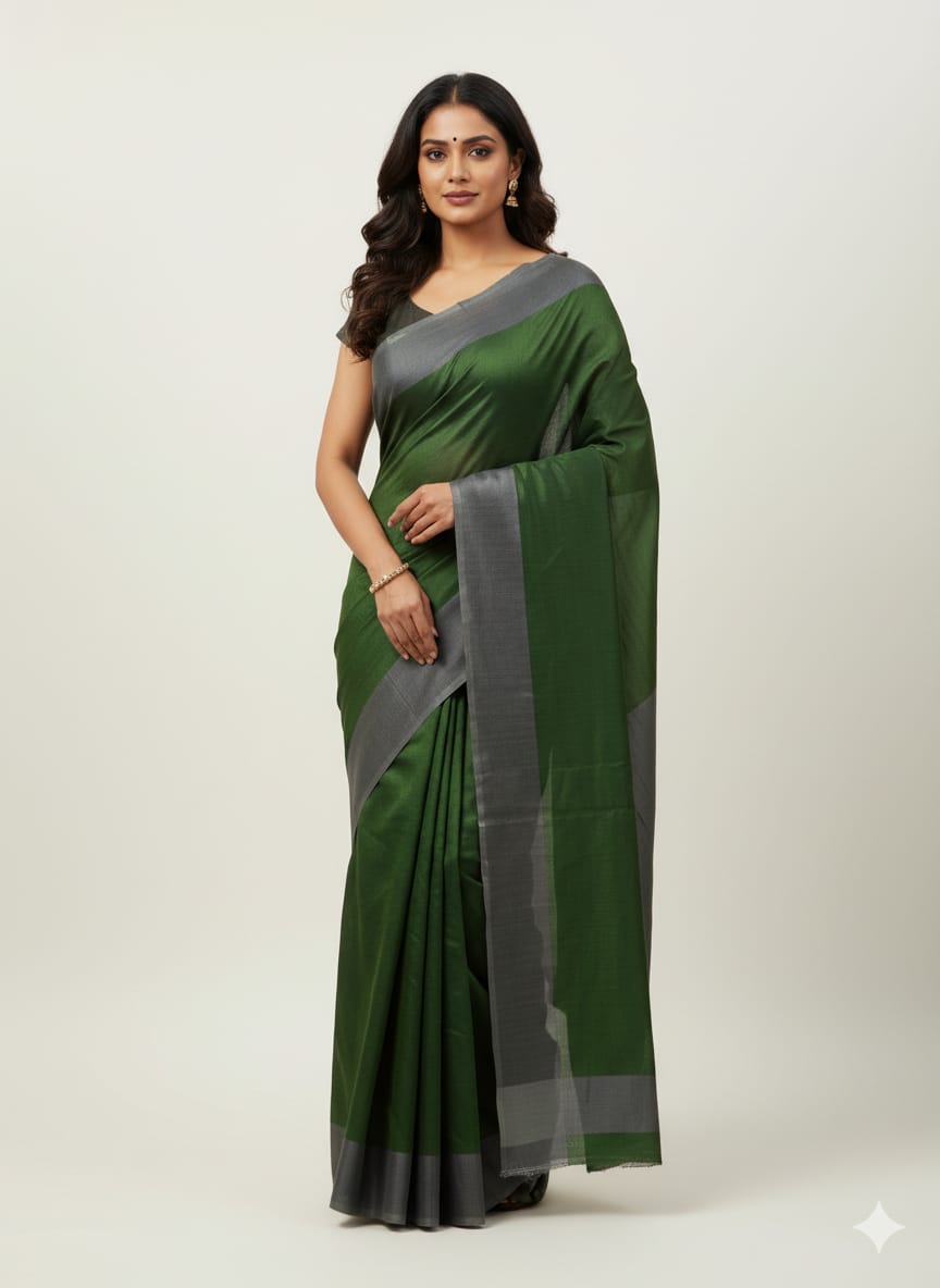 Green Linen Cotton Saree