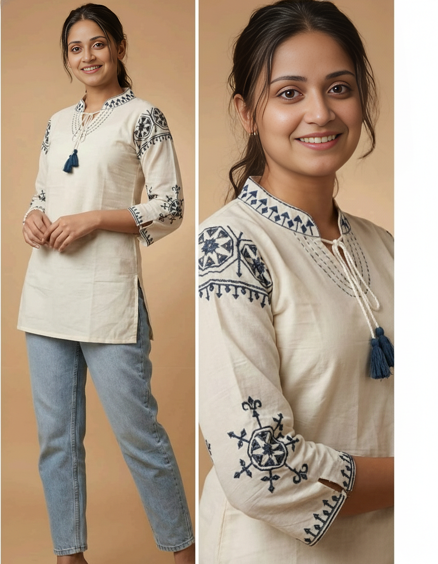 Embroidered Cotton Short Kurti