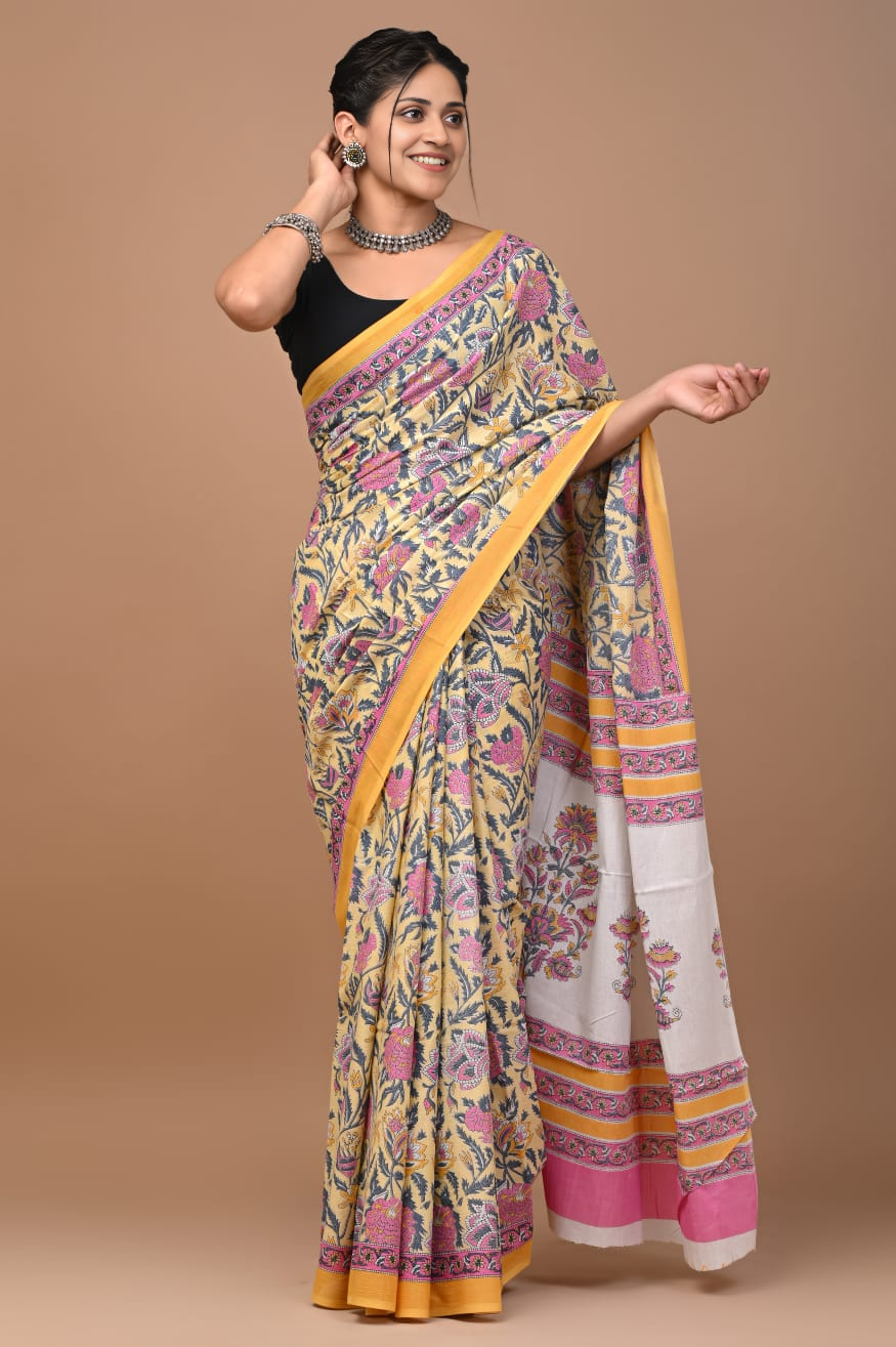Floral Print Handcrafted premium cotton Saree