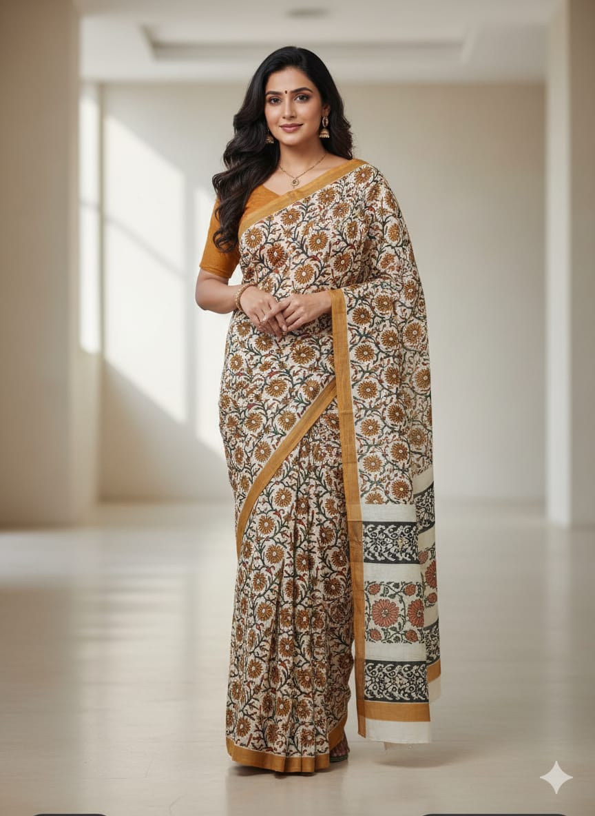 Elegant Floral Printed  mulmul cotton Saree