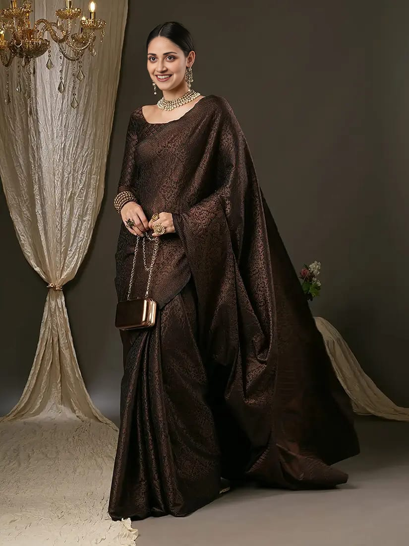 Elegant Chocolate Brown Silk Saree