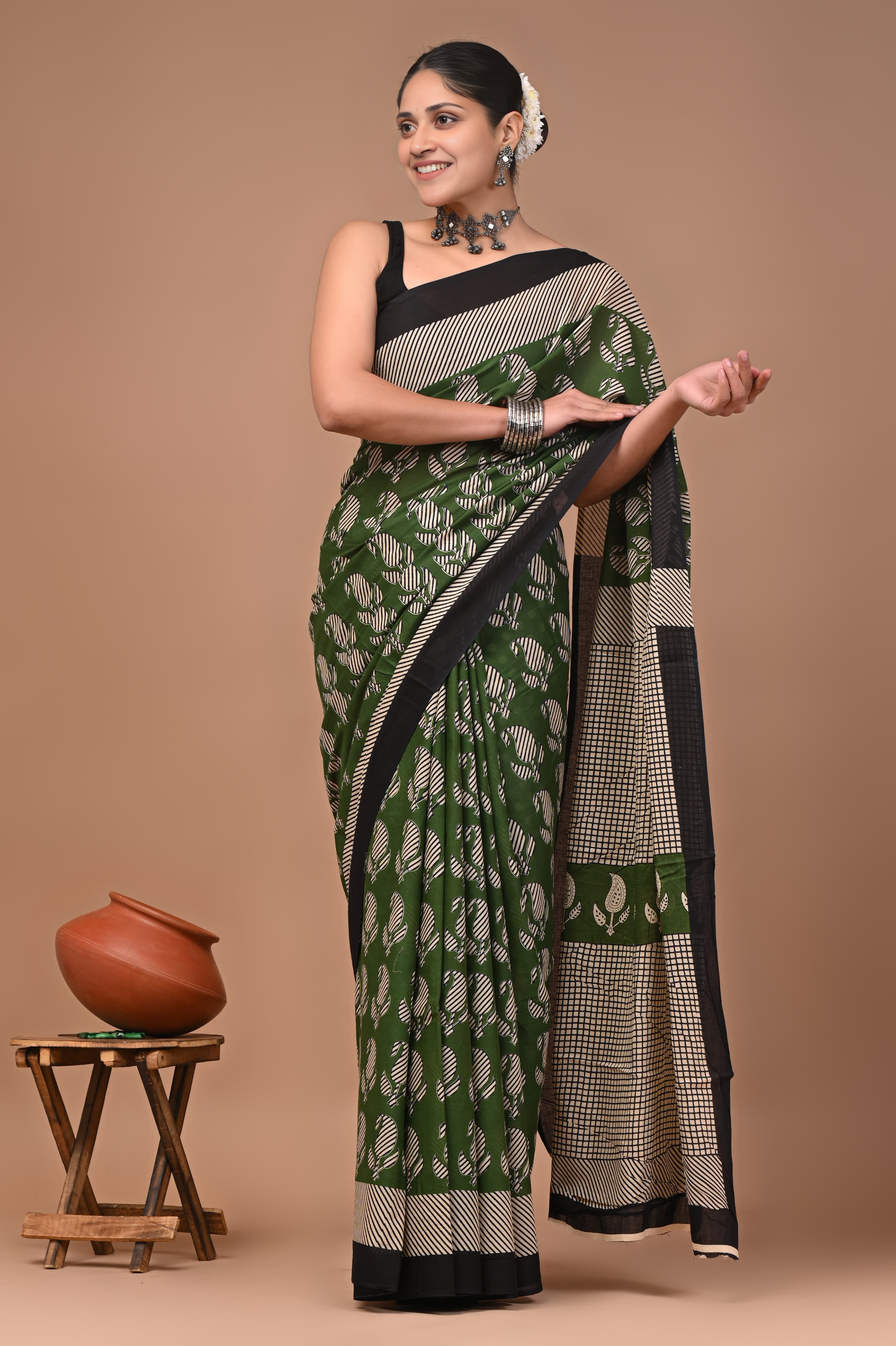 Green Handloom Handcrafted premium cotton Saree