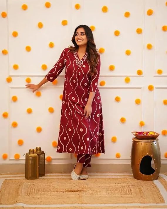 Maroon Ikat Print Kurta Set