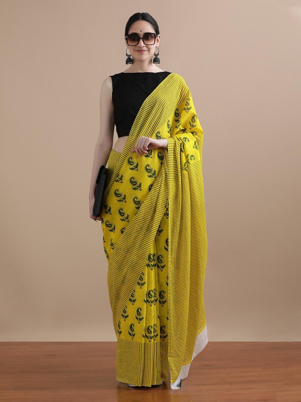Yellow Printed Cotton Saree