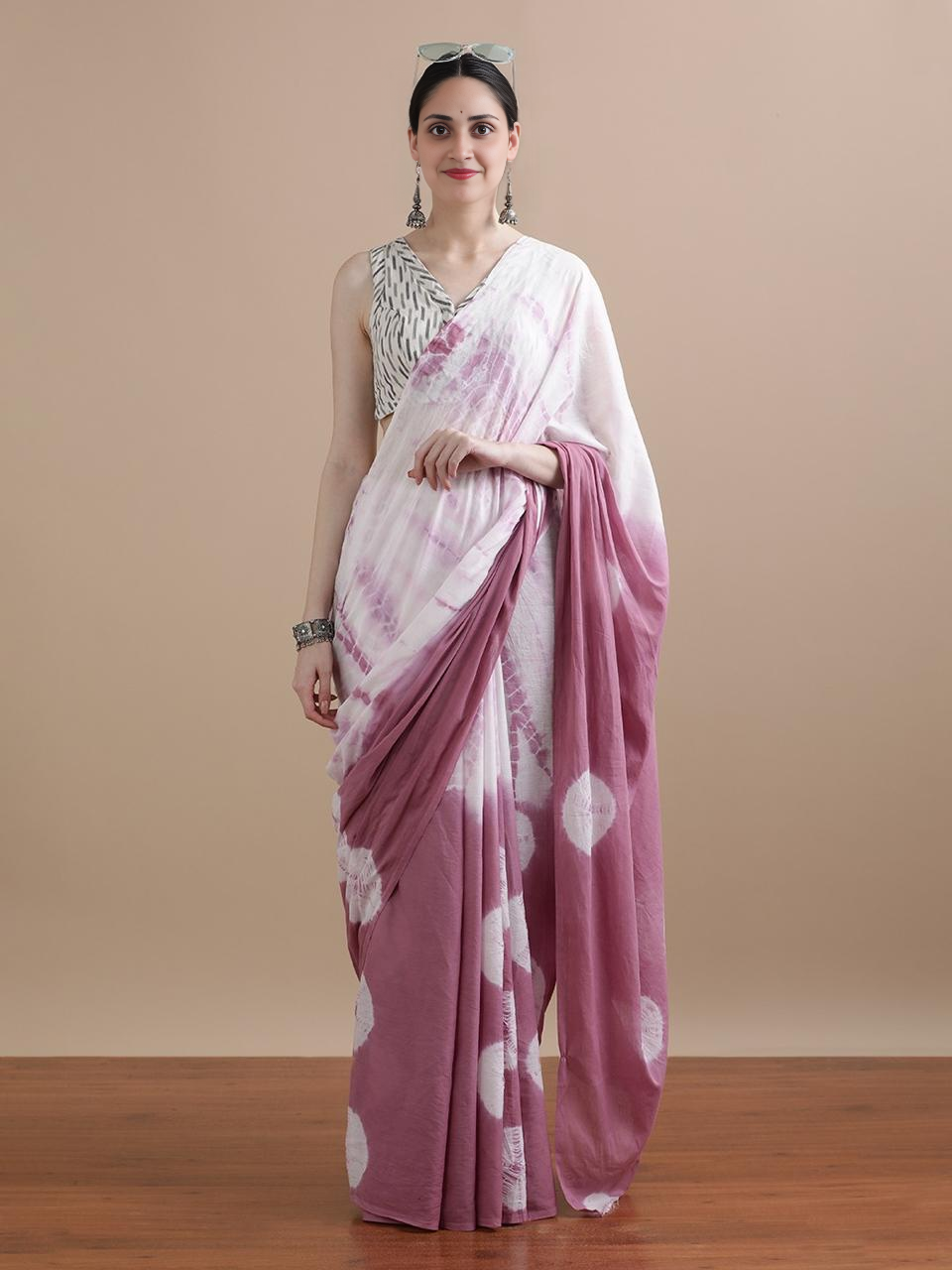 Pink & White Tie-Dye Handcrafted premium cotton Saree