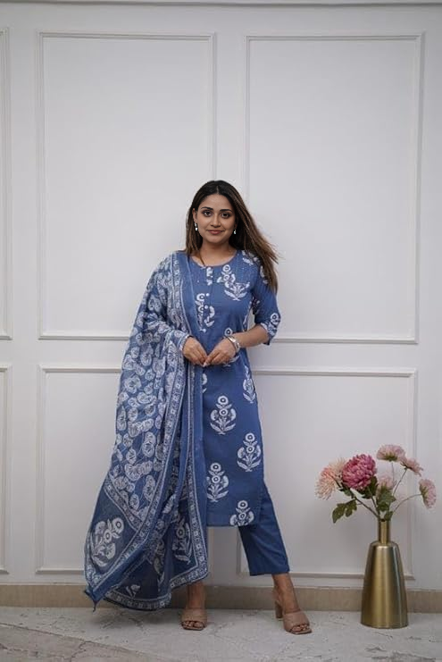 Blue Ethnic Printed Kurta Set