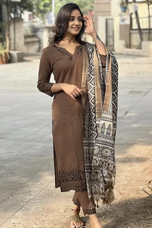 Brown Traditional Cotton Kurta Set