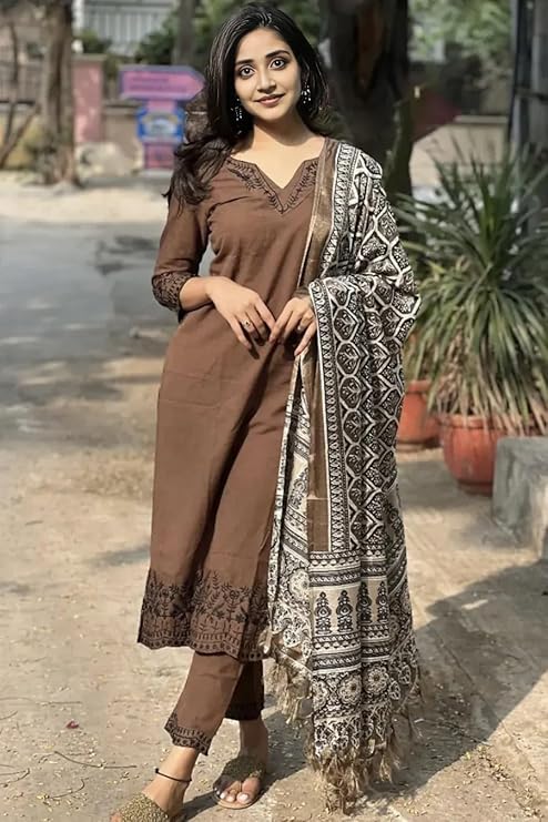 Brown Traditional Cotton Kurta Set