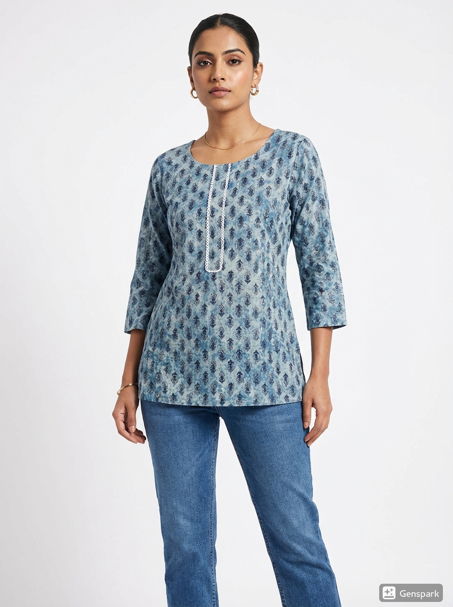 Indigo Printed Cotton short kurti