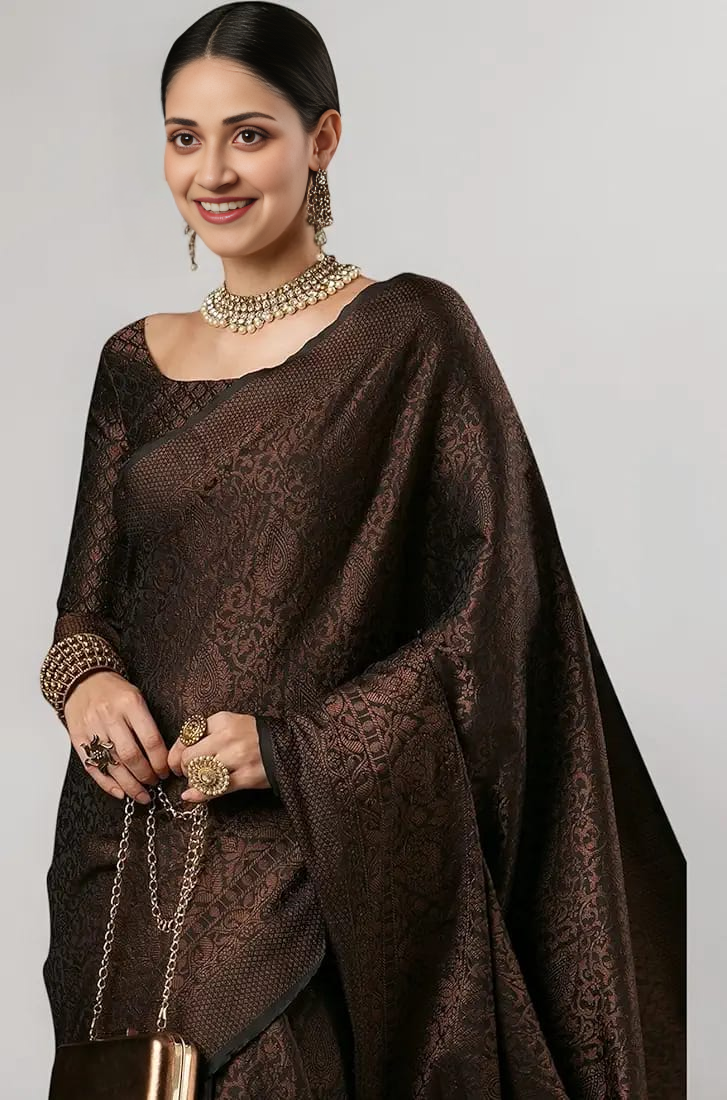 Elegant Chocolate Brown Silk Saree