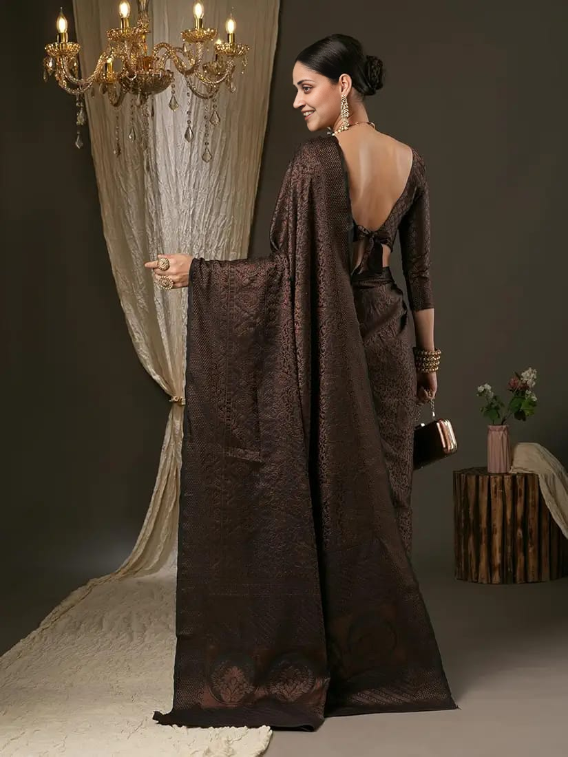 Elegant Chocolate Brown Silk Saree