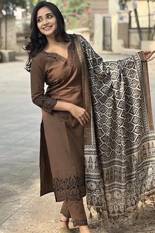 Brown Traditional Cotton Kurta Set