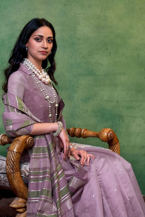 Lavender Ethinc cotton silk zari Saree