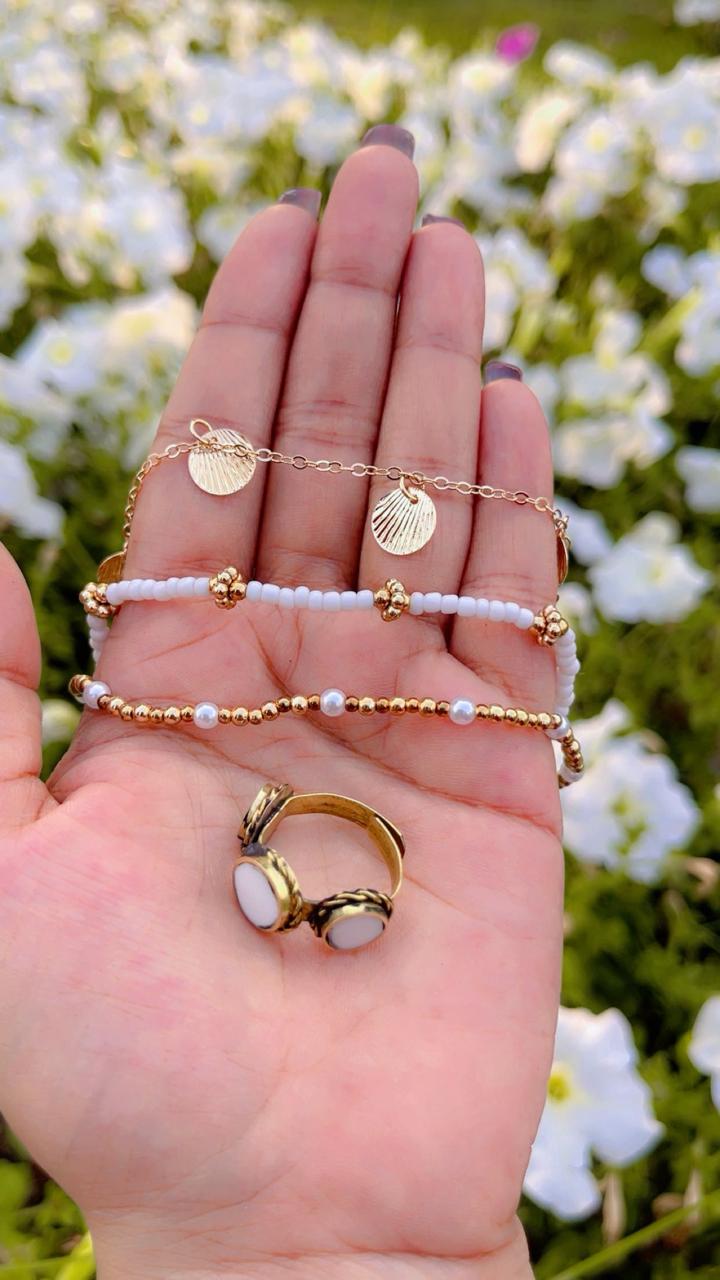 White Pearl Charm Bracelet