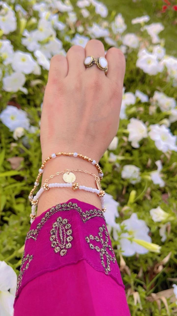 White Pearl Charm Bracelet