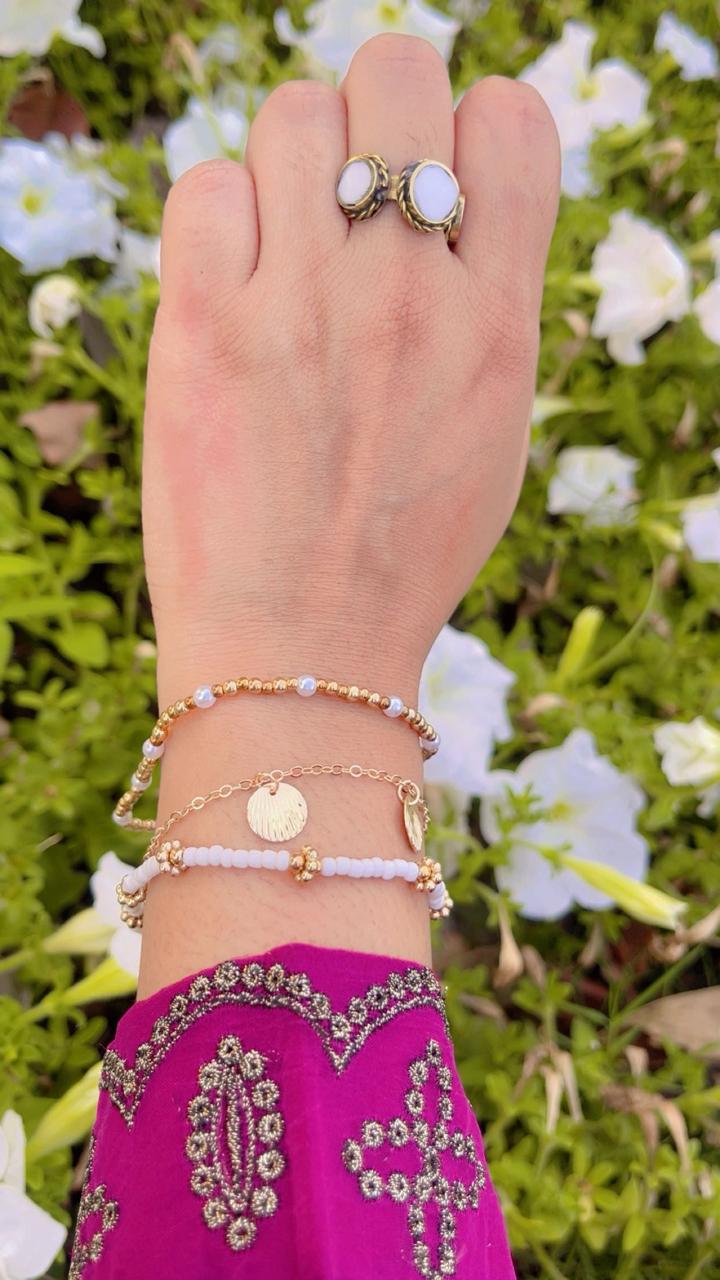 White Pearl Charm Bracelet
