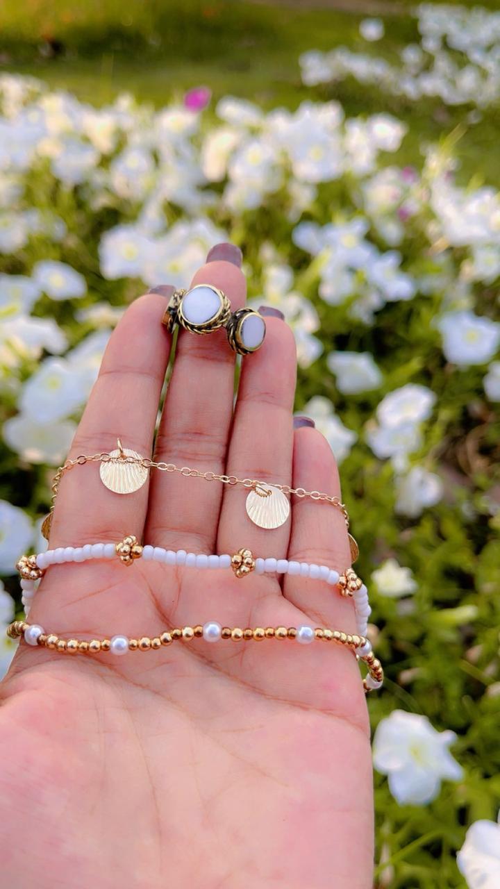 White Pearl Charm Bracelet