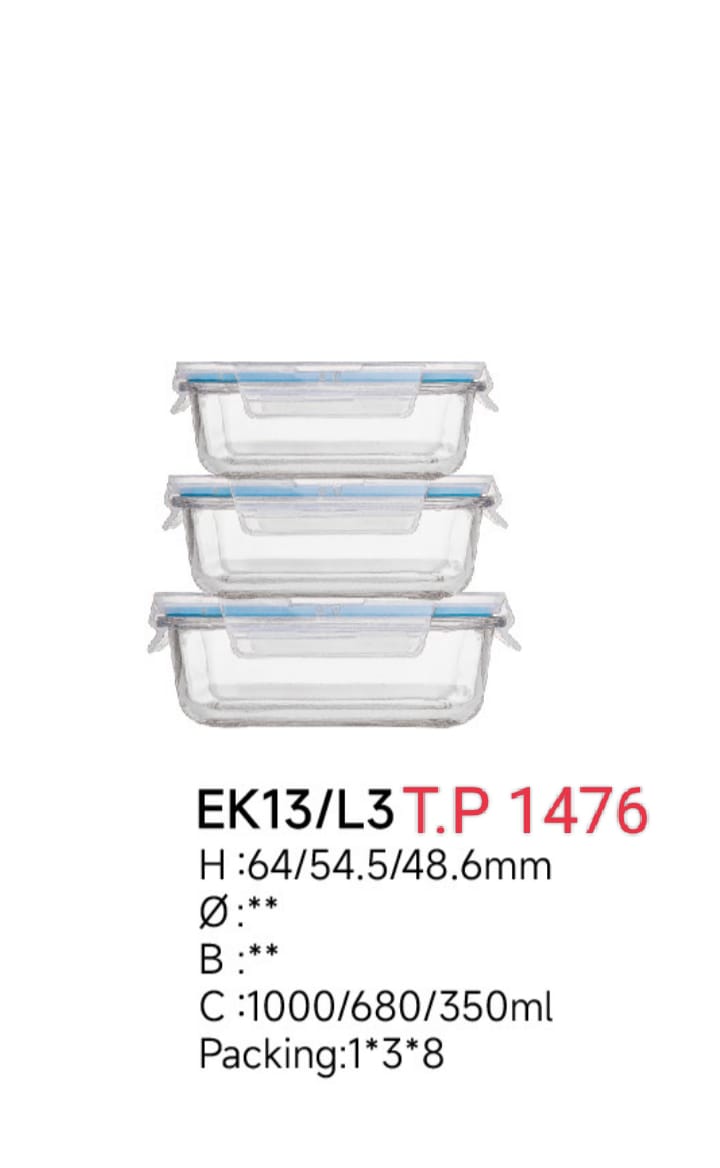 Glass Food Storage Container 3Psc Set