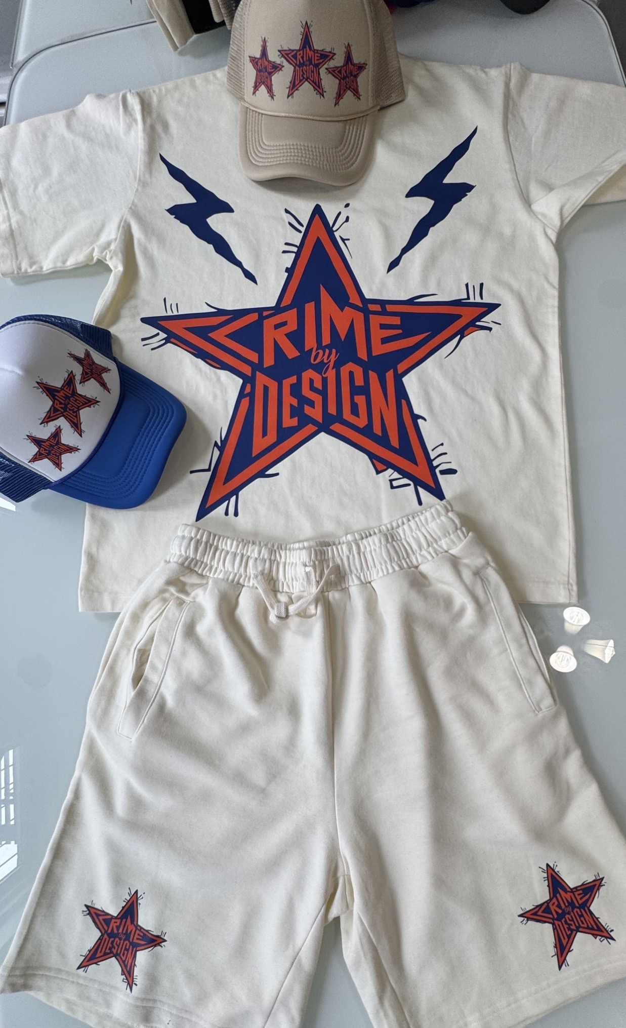 Crime By Design PREMIUM FULL SET , Shirt , shorts and hat 