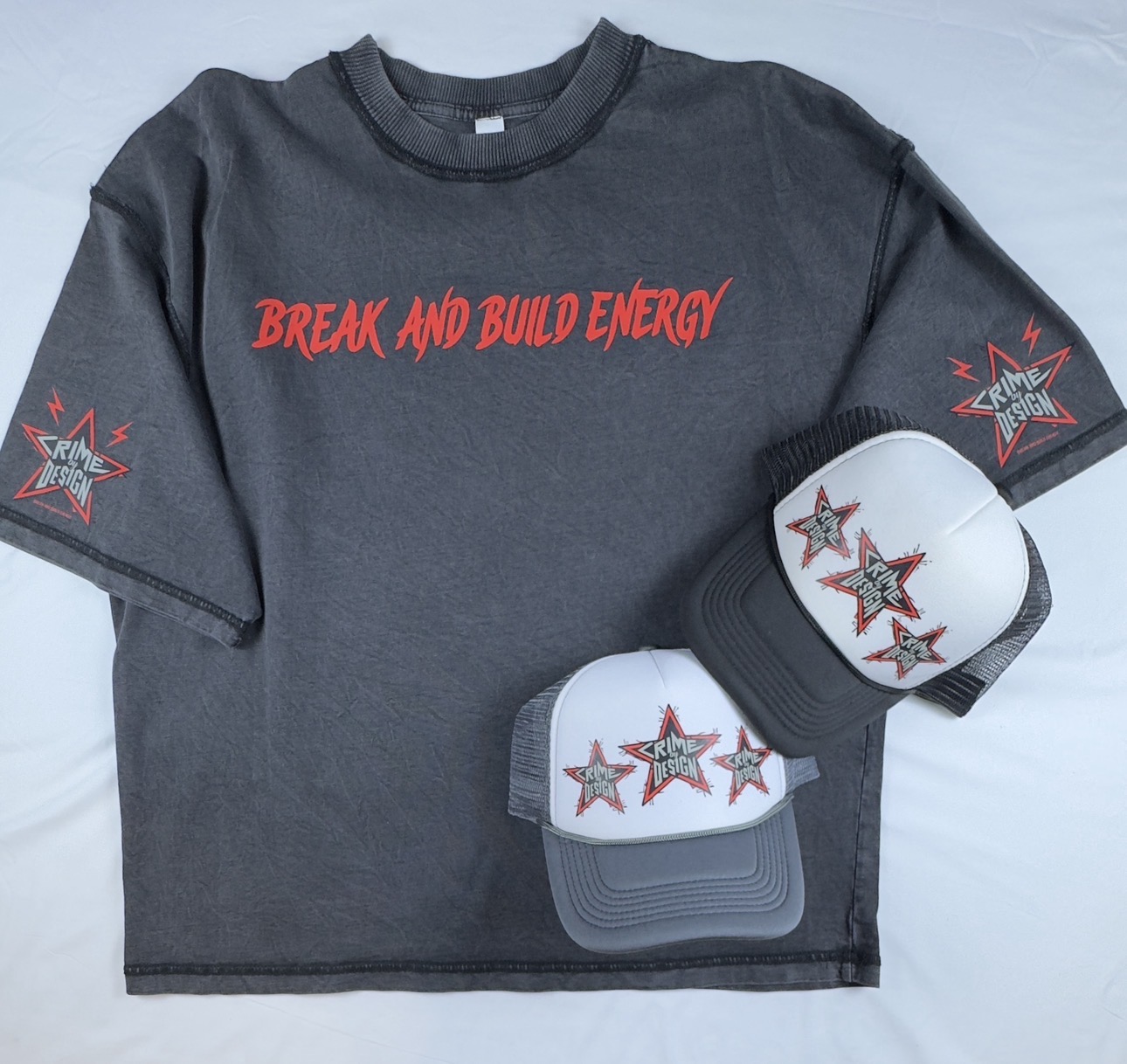 Crime By Design PREMIUM heavyweight Shirt and Trucker Hat 