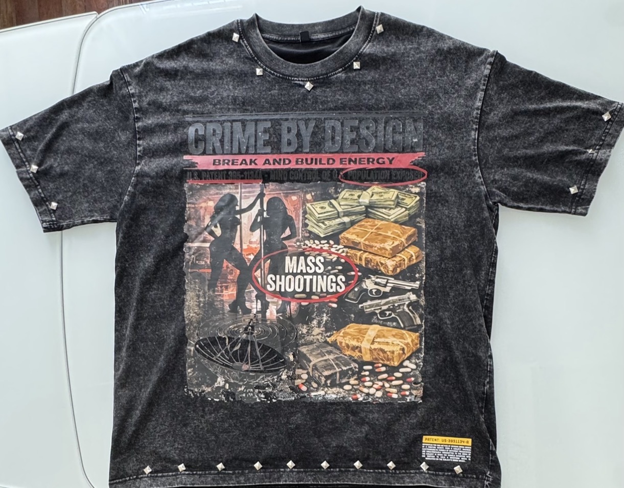 CRIME BY DESIGN STUDDED GRAPHIC TSHIRT 
