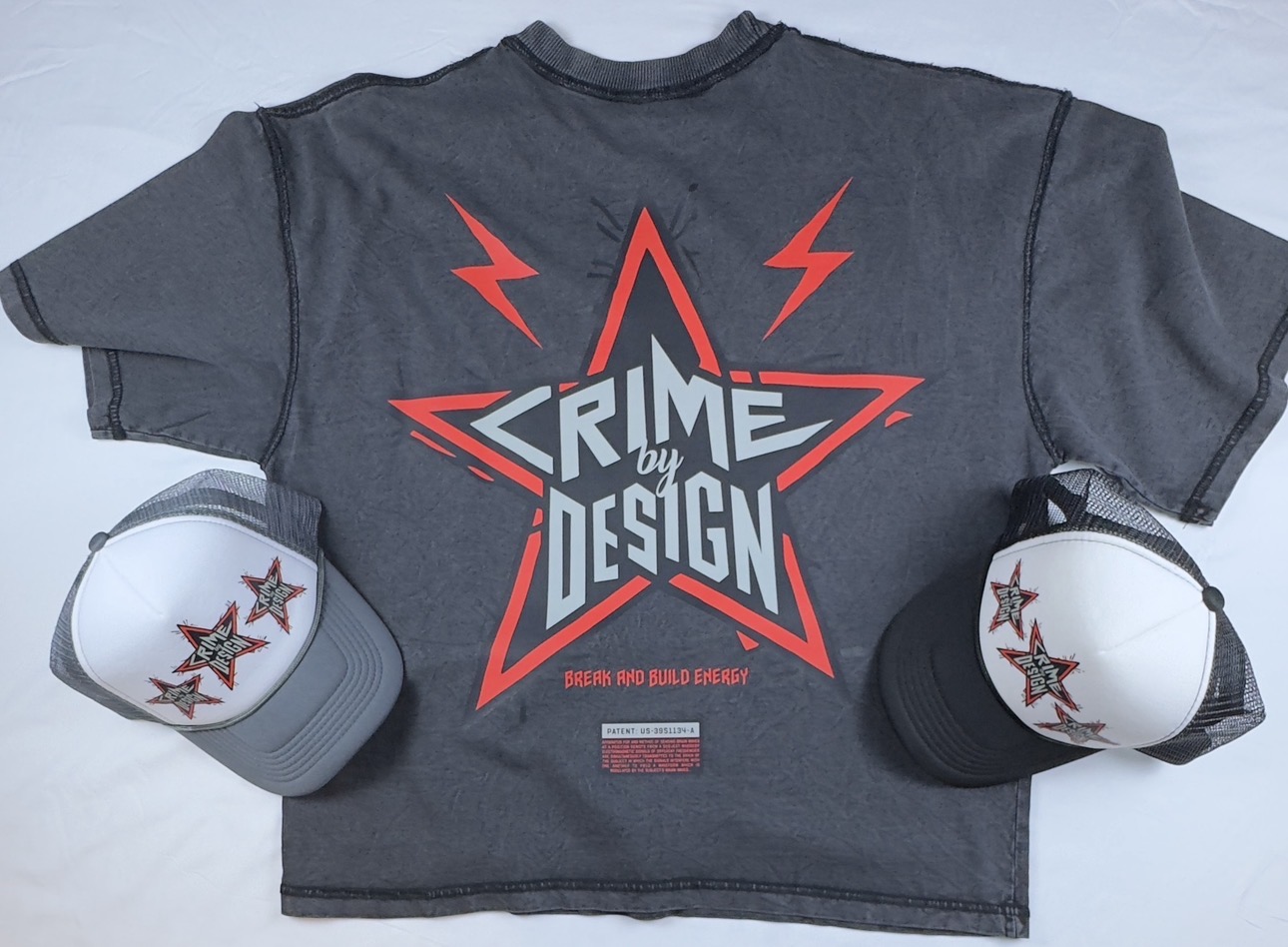 Crime By Design PREMIUM heavyweight Shirt and Trucker Hat 