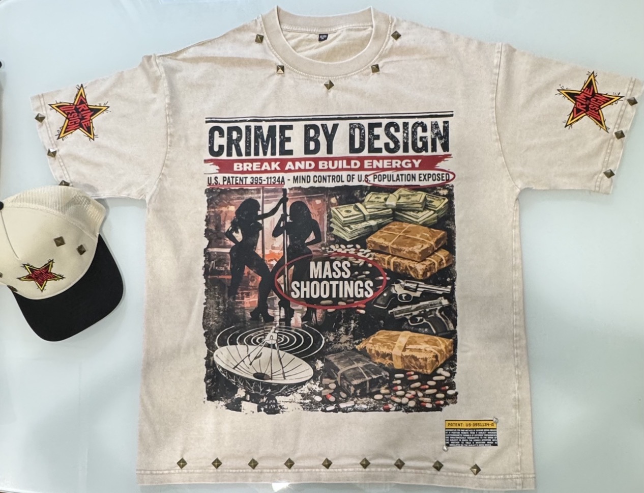 CRIME BY DESIGN Premium Studded Graphic TShirt