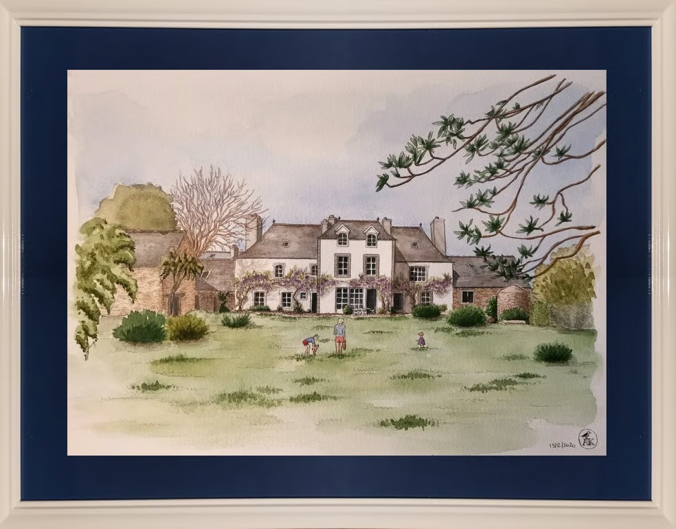 Tableau d'aquarelle de maison de campagne