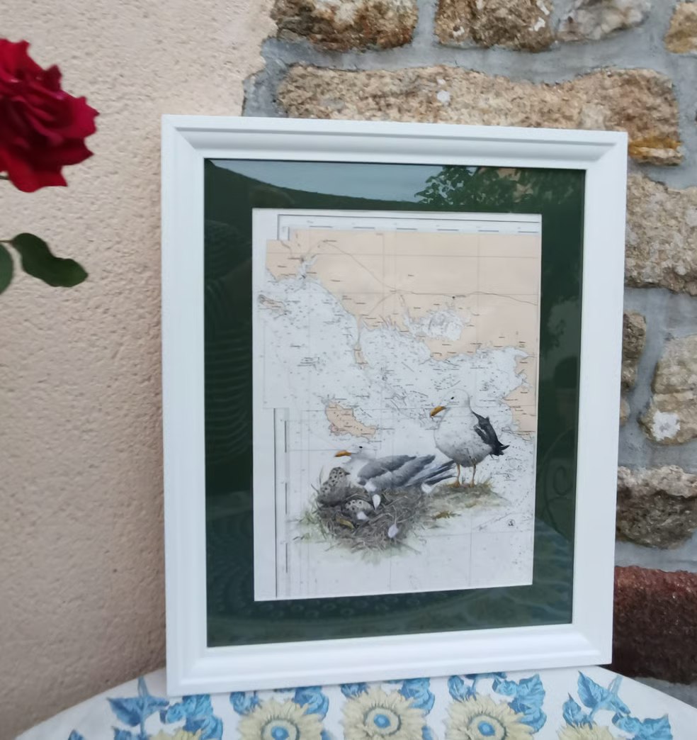 Cadre avec illustration de mouettes