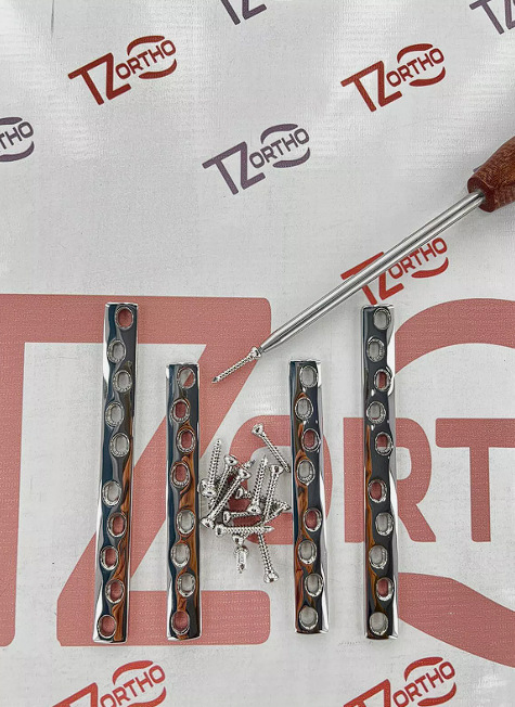 DCP Broad Plate 6 To 14 Hole 9 Pcs+100 4.5 Cortical Screws Stainless Steel 316L