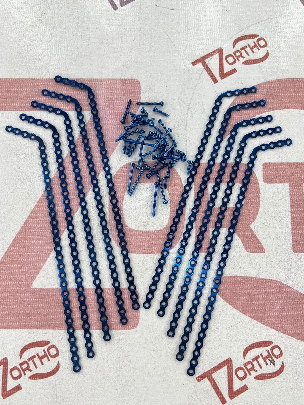 Maxillofacial Plates Titanium 2mm 5 Pieces With 8mm to 14mm Screws 90 Pcs