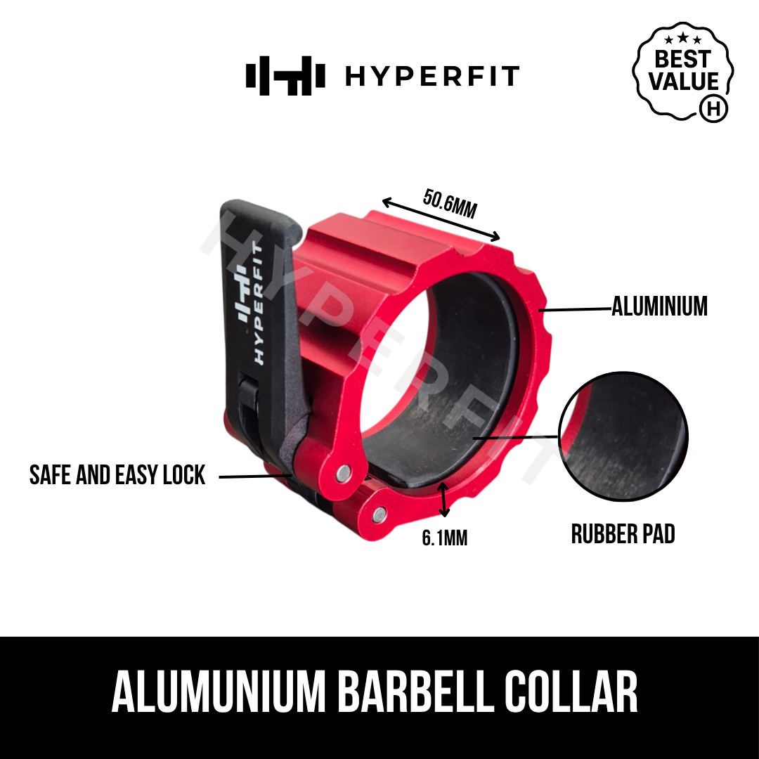 HYPERFIT Barbell Collar – Aluminium Anti Slip Locking Clamp 50mm, 1 Pasang