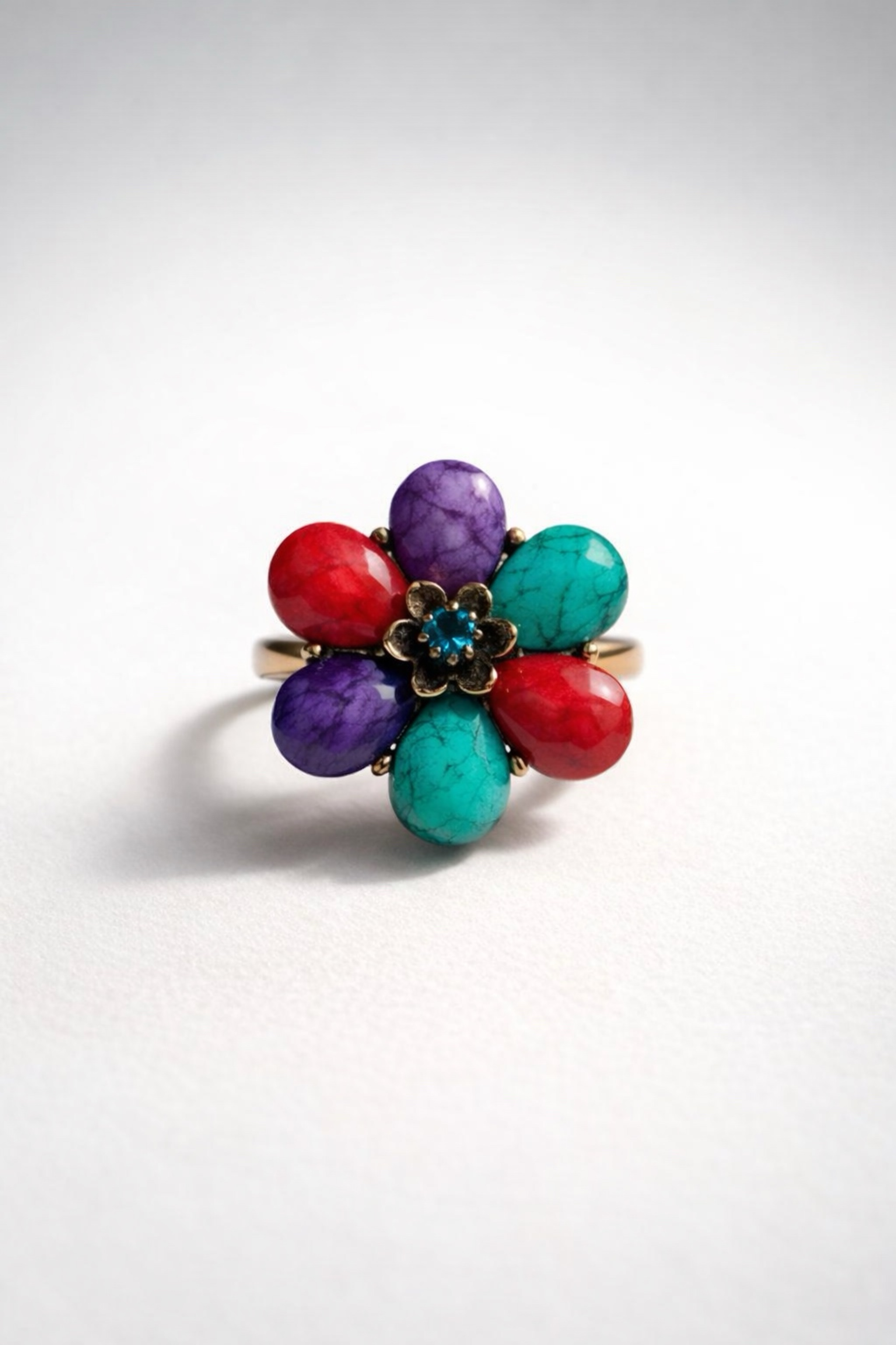 Colorful Gemstone Flower Ring